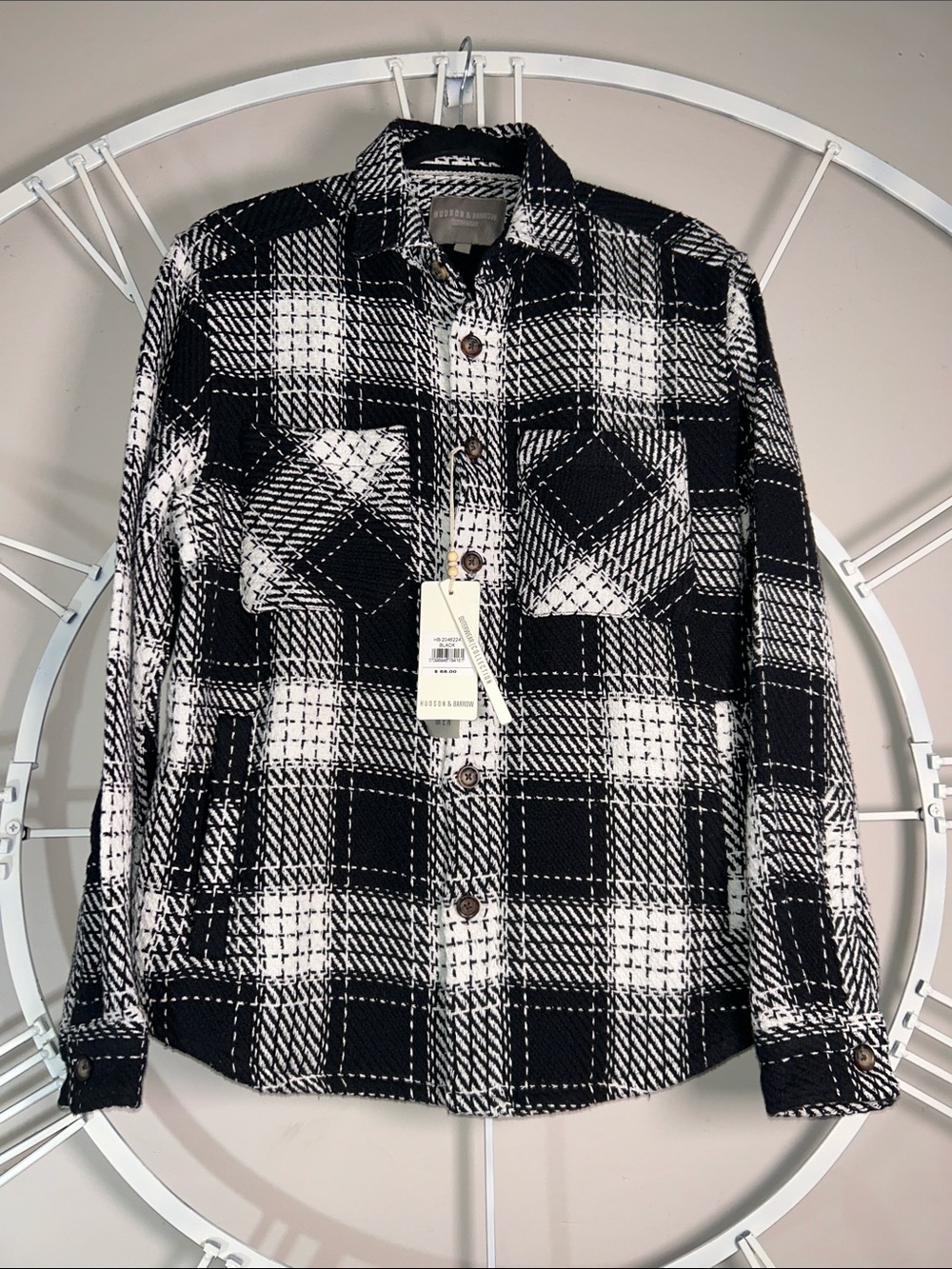 NWT Hudson & Barrow Black and White Knit Plaid Shirt Jacket “Shacket”